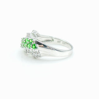 Sterling Silver Synthetic Emerald And White Zircon Ring Size 8