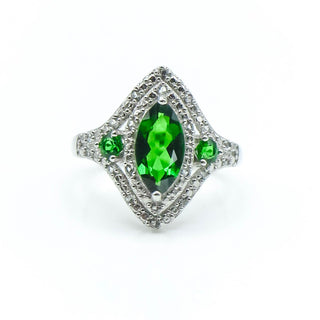 Sterling Silver Green Chrome Diopside & White Zircon Ring Size 8