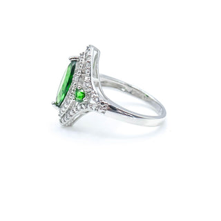 Sterling Silver Green Chrome Diopside & White Zircon Ring Size 8