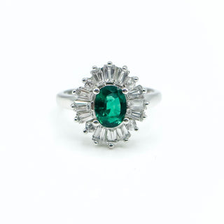 Sterling Silver Emerald And White Zircon Ring Size 7