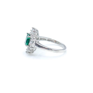Sterling Silver Emerald And White Zircon Ring Size 7