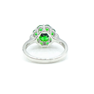 Sterling Silver Chrome Diopside Flower Ring Size 7.75