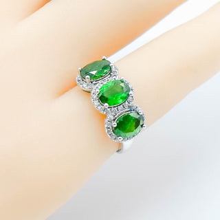 Sterling Silver Ring With Chrome Diopside And White Zircon Size 5