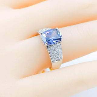 Sterling Silver Blue Iolite And Pave Zirconia Solitaire Ring Size 8