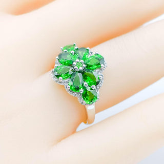Chrome Diopside And Diamond Sterling Silver Ring Size 7