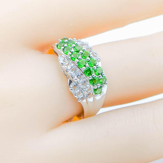 Sterling Silver Synthetic Emerald And White Zircon Ring Size 8