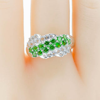 Sterling Silver Synthetic Emerald And White Zircon Ring Size 8