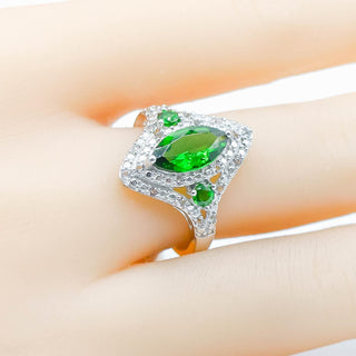 Sterling Silver Green Chrome Diopside & White Zircon Ring Size 8