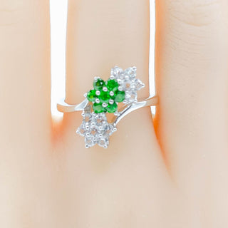 Sterling Silver Green Chrome Diopside And White Topaz Ring Size 8