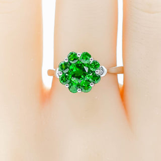 Sterling Silver Chrome Diopside Flower Ring Size 7.75