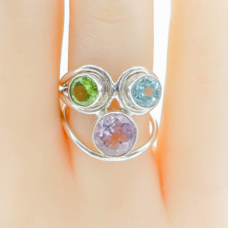 Sterling Silver Amethyst, Peridot And Topaz Three-Stone Ring Size 6.5