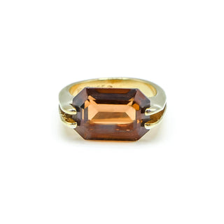 Vintage CINER 18K Gold Filled Ring With Faceted Cognac Glass Size 6