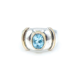 Sterling Silver Swiss Blue Topaz Ring With 18K Gold Plated Accents Size 6