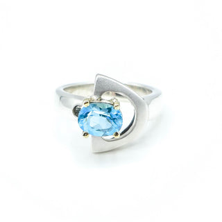 Sterling Silver Swiss Blue Topaz Ring With Gold Plated Accent Size 5.75