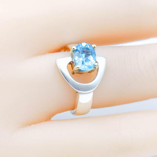 Sterling Silver Swiss Blue Topaz Ring With Gold Plated Accent Size 5.75