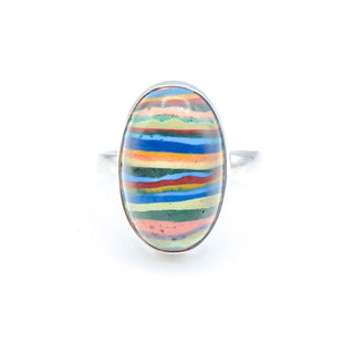 Sterling Silver Rainbow Calsilica Ring Size 9