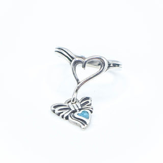 Vintage Native American Sterling Silver Turquoise Heart Butterfly Ring Size 5.25