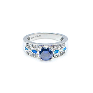 Sterling Silver Infinity Opal Ring With Cubic Zirconia Size 7