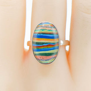 Sterling Silver Rainbow Calsilica Ring Size 9