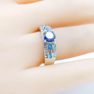 Sterling Silver Infinity Opal Ring With Cubic Zirconia Size 7