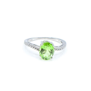 Sterling Silver Peridot Solitaire Ring Size 9.5 With Diamond Accents