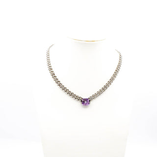 Lehrer Designs Amethyst TorusRing Sterling Silver Choker Necklace With Diamonds