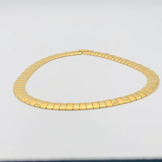 Vintage Egyptian Style Revival Gold Tone Choker NECKLACE With Shiny And Satin Gold Tone Metal Links