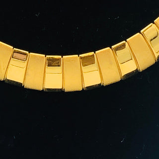 Vintage Egyptian Style Revival Gold Tone Choker NECKLACE With Shiny And Satin Gold Tone Metal Links