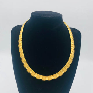 Vintage Egyptian Style Revival Gold Tone Choker NECKLACE With Shiny And Satin Gold Tone Metal Links