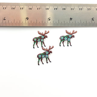 Three Little Moose Pins With Blue Flowers