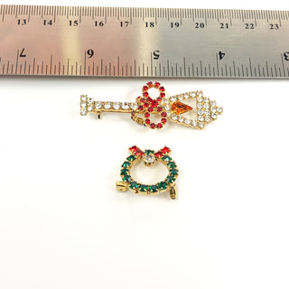 Vintage Candle And Wreath Brooches Pins With Prong Set Rhinestones