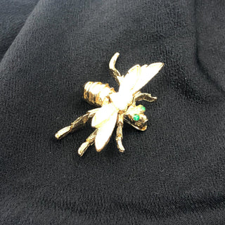 Vintage Monet Gold Tone Bee With Green Rhinestone Eyes