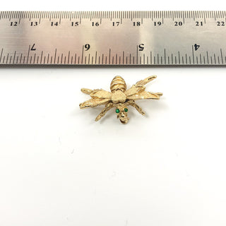 Vintage Monet Gold Tone Bee With Green Rhinestone Eyes