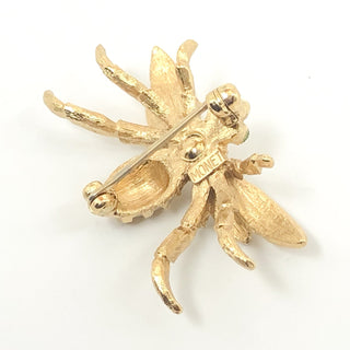 Vintage Monet Gold Tone Bee With Green Rhinestone Eyes