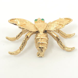 Vintage Monet Gold Tone Bee With Green Rhinestone Eyes