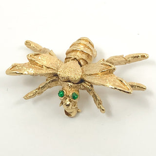 Vintage Monet Gold Tone Bee With Green Rhinestone Eyes