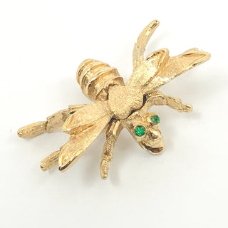 Vintage Monet Gold Tone Bee With Green Rhinestone Eyes