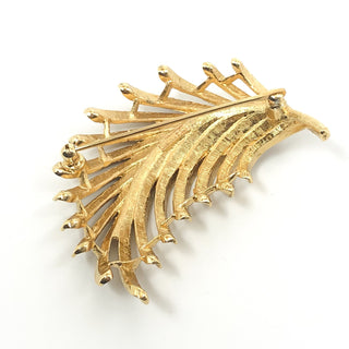Vintage Monet Gold Tone Feather Brooch