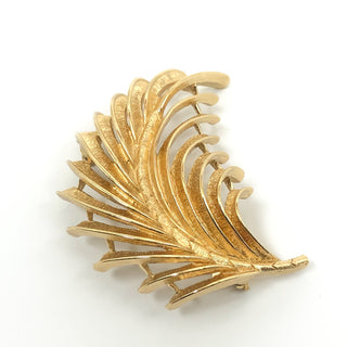 Vintage Monet Gold Tone Feather Brooch