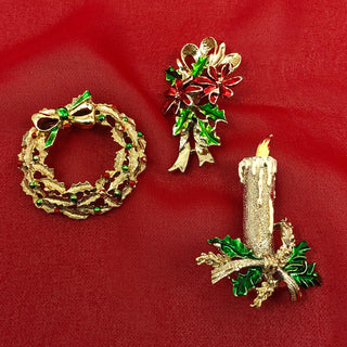 Lot of 3 Vintage Gerry&#39;s Silver Tone Christmas Brooches