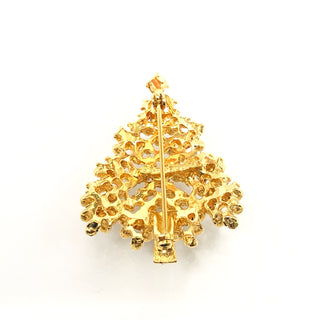Vintage Signed Eisenberg Gold Tone Christmas Tree Brooch Pin