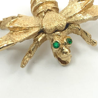 Vintage Monet Gold Tone Bee With Green Rhinestone Eyes
