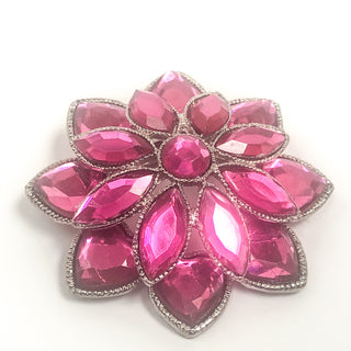 Vintage Silver Tone Flower Brooch With Faceted Pink Rhinestones