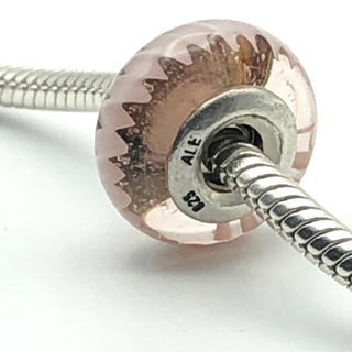 PANDORA Pink Zig Zag 925 ALE Sterling Silver Charm Pink Murano Glass Bead 790620 - Retired