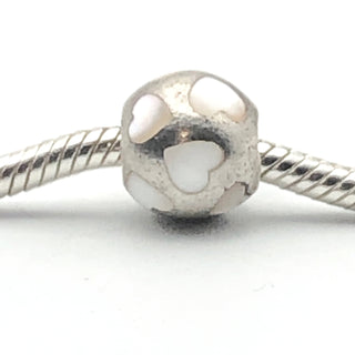 PANDORA White Mother of Pearl Hearts Sterling Silver Charm