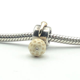 PANDORA Rare Golf Ball Dangle Charm 925 ALE Sterling Silver With 14K Gold Tee And White Agate Golf Ball