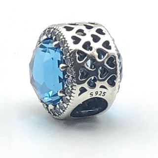 PANDORA Radiant Hearts With Moonlight Blue Crystal 925 ALE Sterling Silver Charm With Clear Cubic Zirconia - 791725NMB