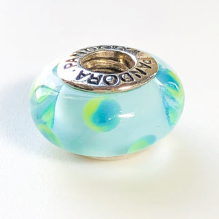 PANDORA Teal Polka Dots MURANO Glass 925 ALE Sterling Silver Charm Bead 790605 - Retired