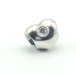 PANDORA Heart Charm 925 ALE Sterling Silver Heart Charm With Clear Zirconia 790134CZ - Retired