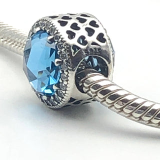 PANDORA Radiant Hearts With Moonlight Blue Crystal 925 ALE Sterling Silver Charm With Clear Cubic Zirconia - 791725NMB